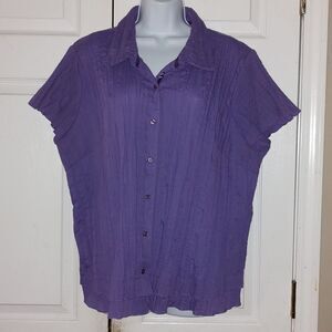 CJ Banks by Christopher Banks purple pleated button down shirt  Sz 2X